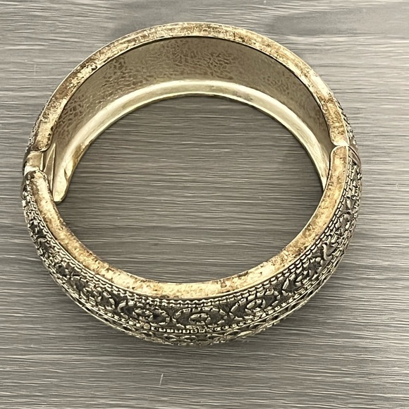 Vintage Silver Hinged Bangle Bracelet with Infinity and Oval Design , Boho - Picture 5 of 7